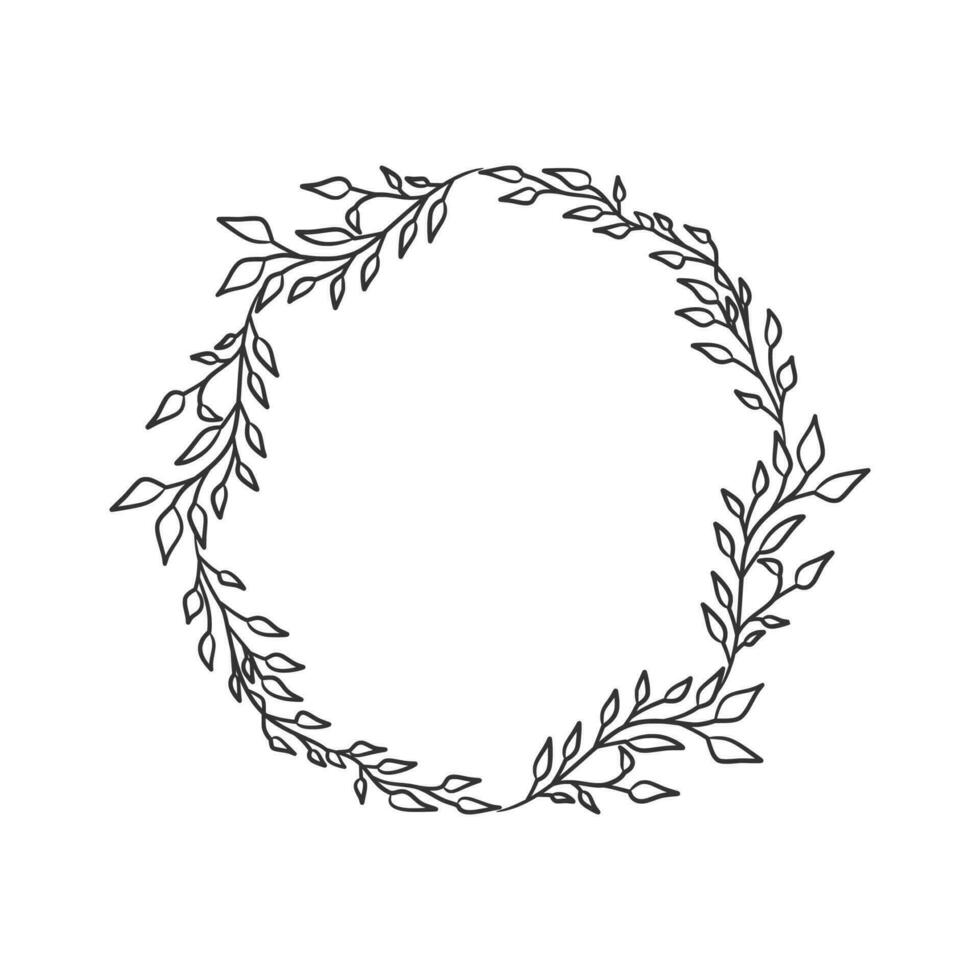 Hand drawn wreath circular vector art black and white