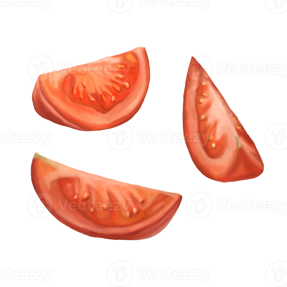 Triangular slices of red tomato. Digital isolated illustration. Applicable for packaging design, postcards, prints, textiles png