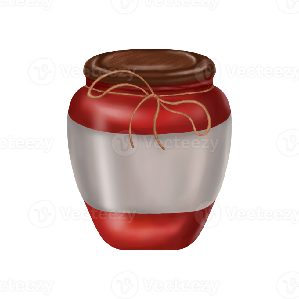 Transparent glass jar with tomato paste. Digital illustration. Applicable for packaging design, postcards, prints, textiles png