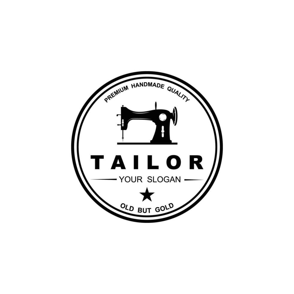 Tailor vector logo design. Sewing old machine icon