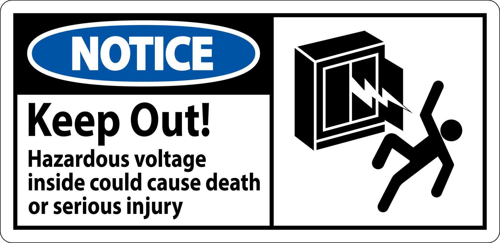 Notice Sign Keep Out Hazardous Voltage Inside, Could Cause Death Or Serious Injury vector