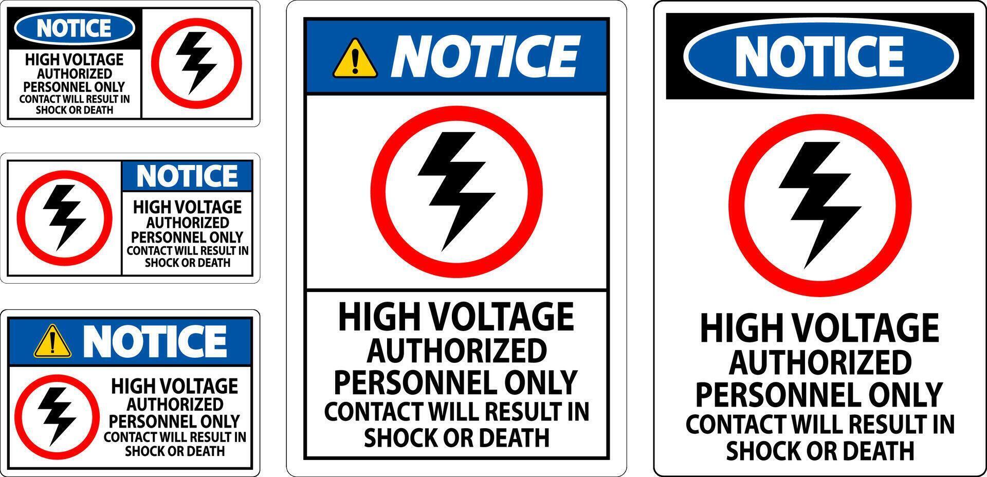 Notice Sign High Voltage, Authorized Personnel Only, Contact Will Result In Shock Or Death vector