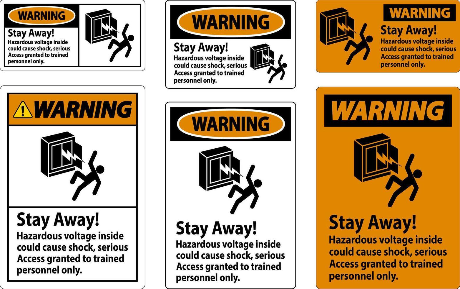 Warning Sign Stay Away Hazardous Voltage Inside Could Cause Shock, Access Granted Trained Personnel Only vector