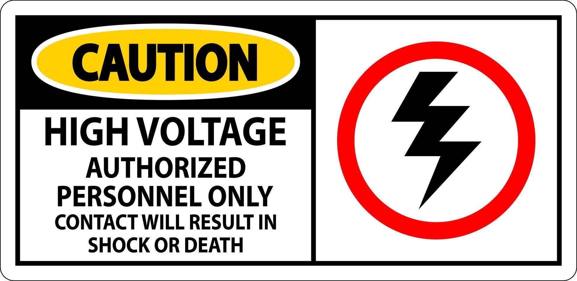 Caution Sign High Voltage, Authorized Personnel Only, Contact Will Result In Shock Or Death vector