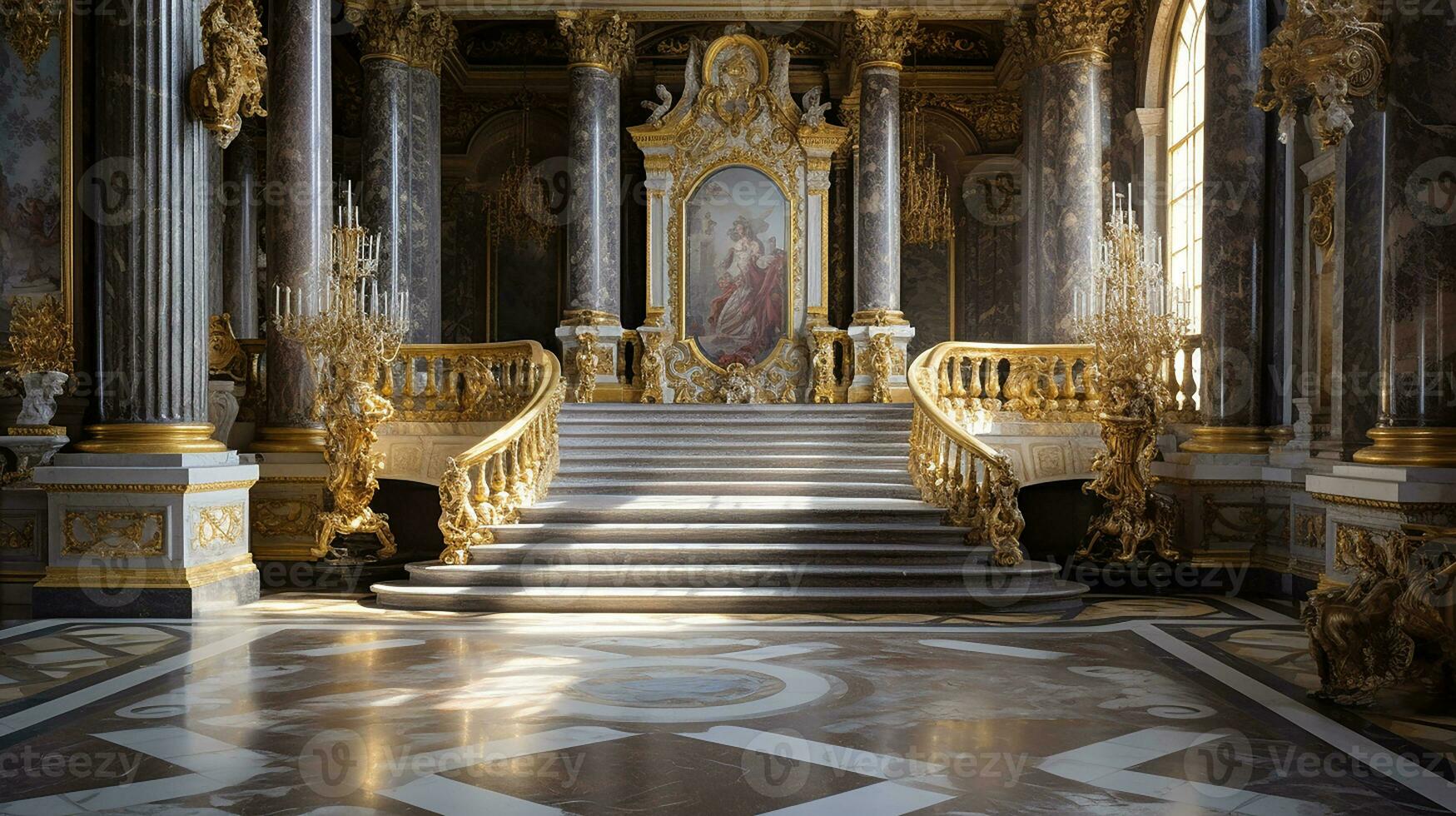 foto de el habitación presentando el interior diseño de el palacio de versalles, Francia. generativo ai