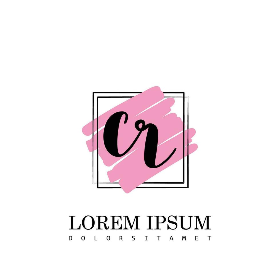 CR Initial Letter handwriting logo with square brush template vector