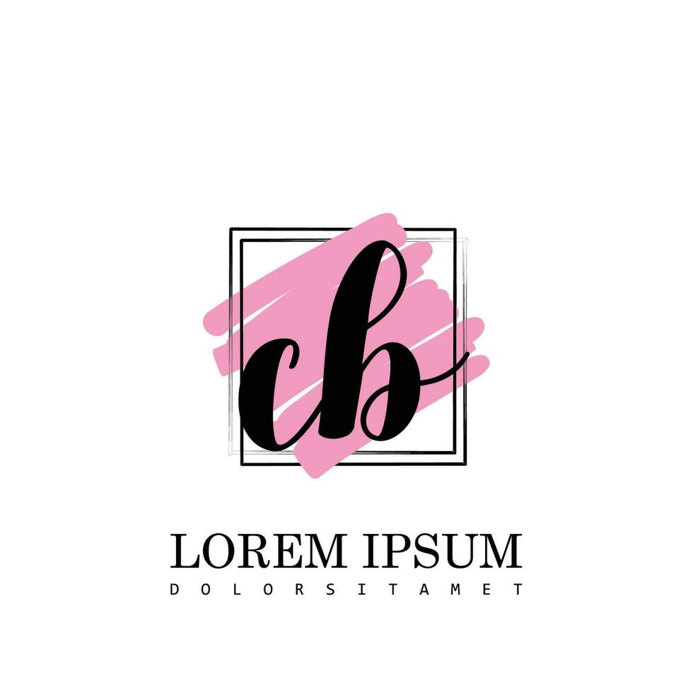 CB Initial Letter handwriting logo with square brush template vector