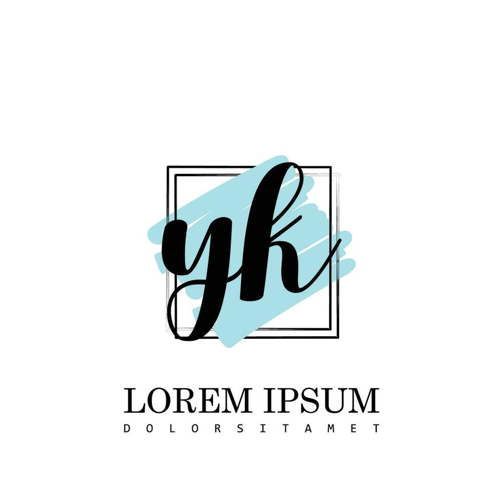 YK Initial Letter handwriting logo with square brush template vector