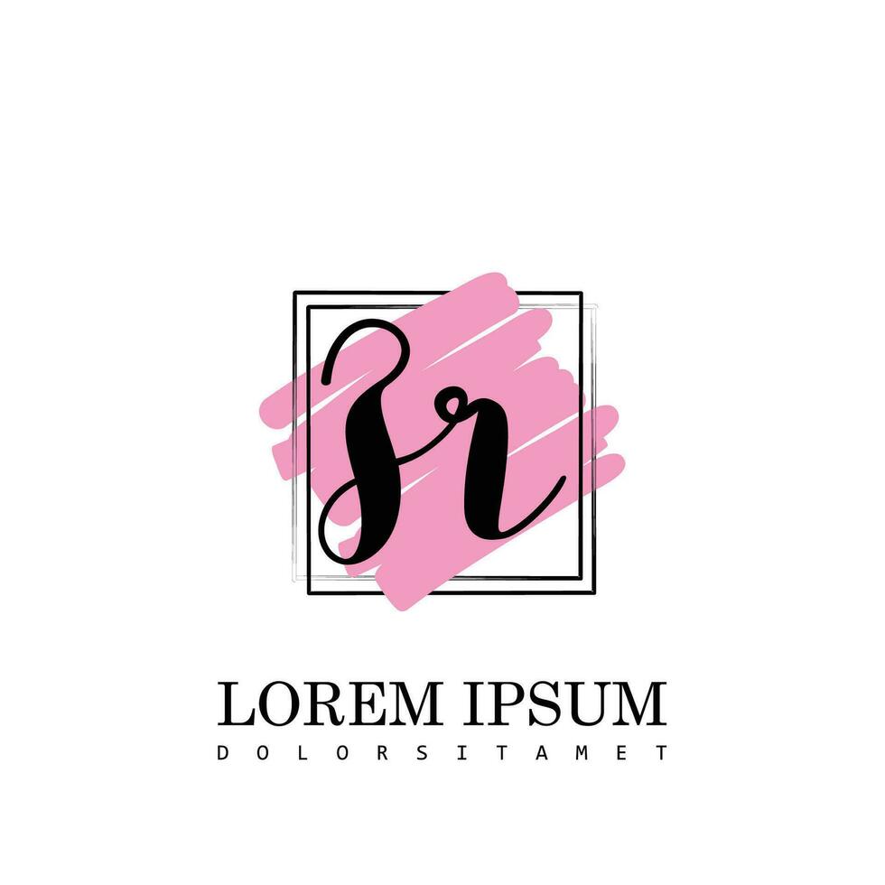 ZR Initial Letter handwriting logo with square brush template vector