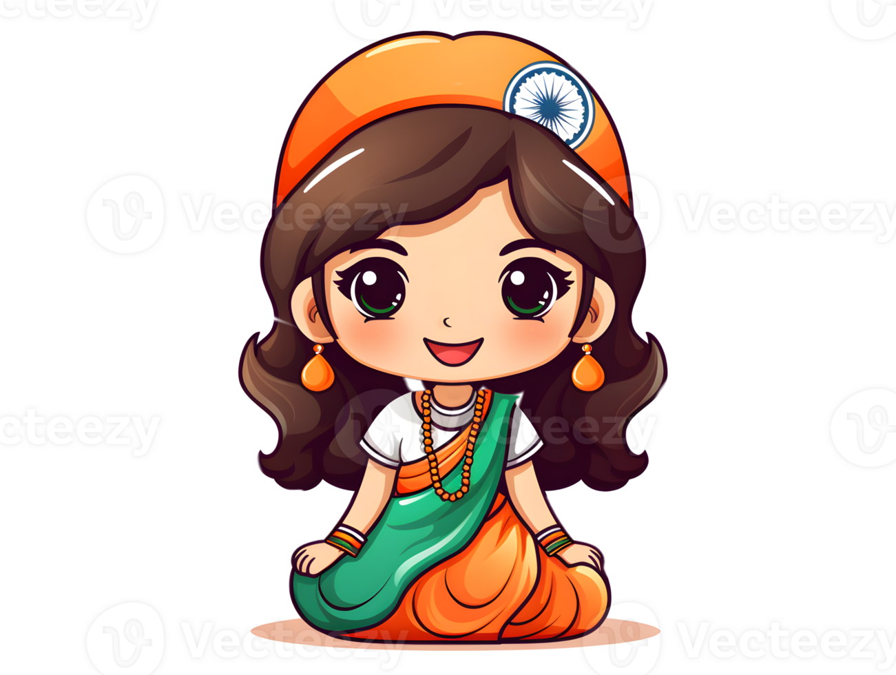 an indian kid in a green and orange outfit 15th august Independence day ai generative tri colour stickers png
