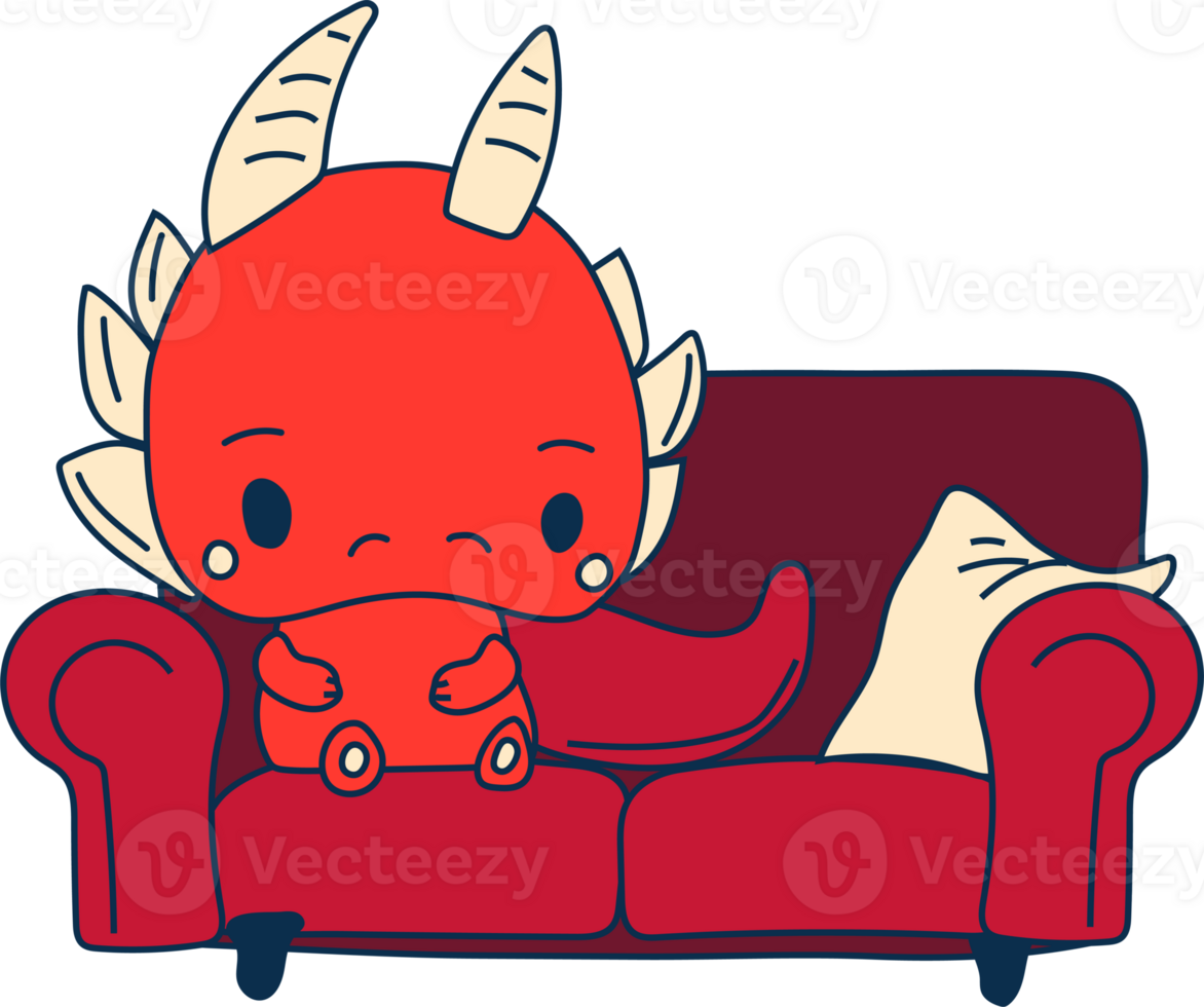 Stock Illustration isolated Emoji character cartoon dragon dinosaur lying on the sofa sticker emoticon png