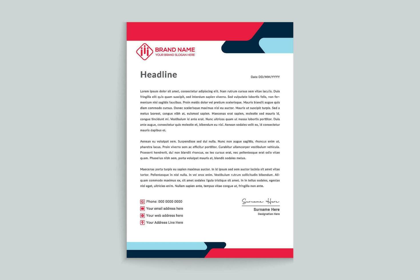 Red and black color letterhead design vector