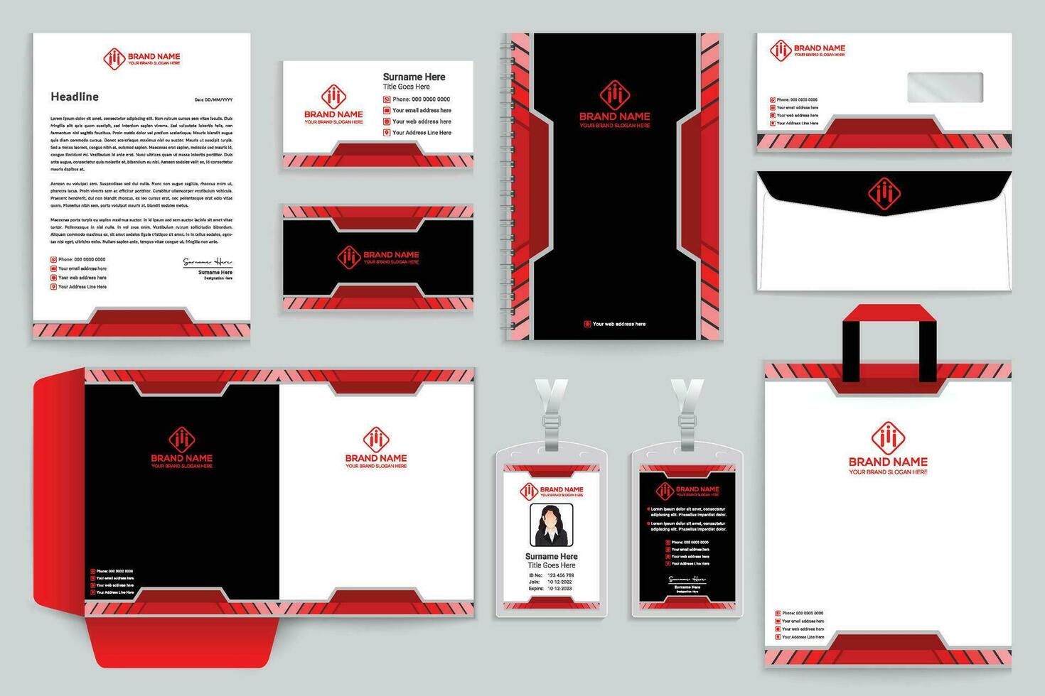 Corporate red and black color stationery design vector