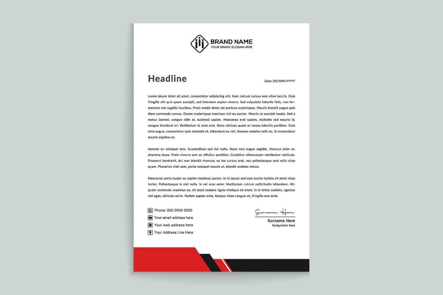 Red and black color letterhead design vector