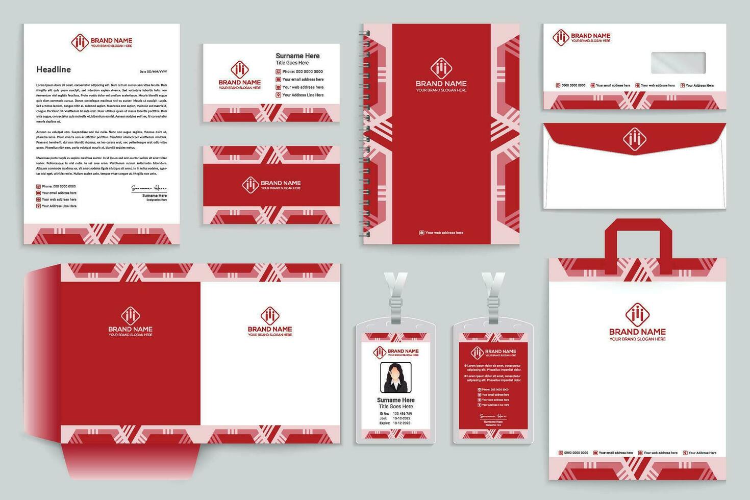 Red color stationery design vector