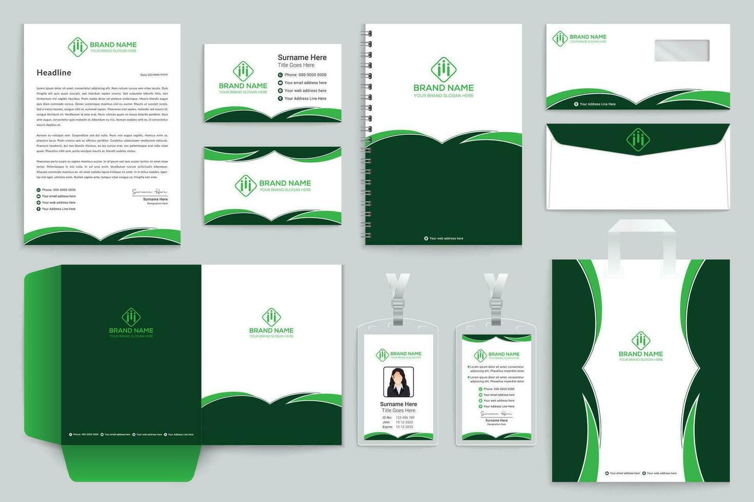 Corporate   green color stationery design vector