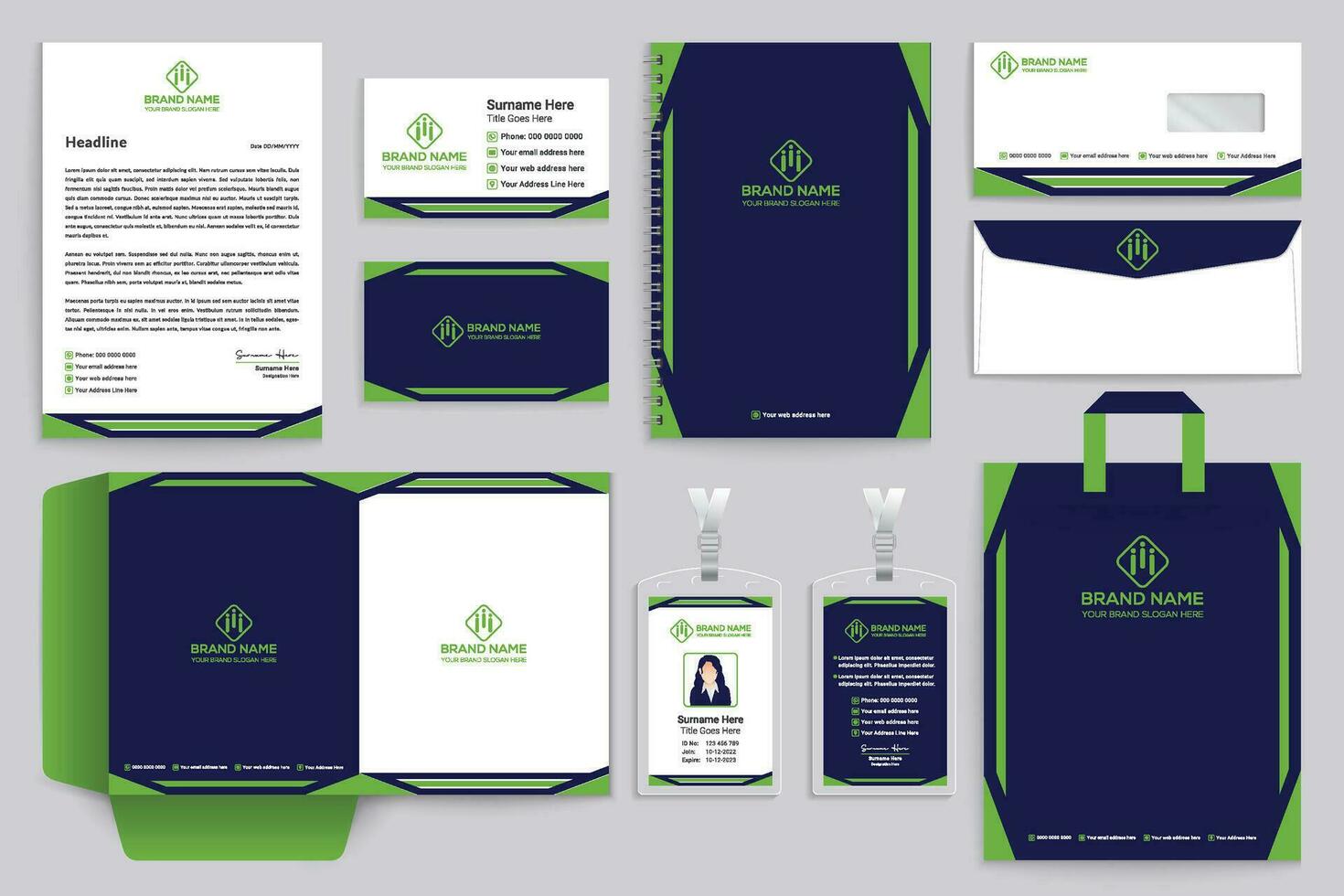 Corporate  green color stationery design vector