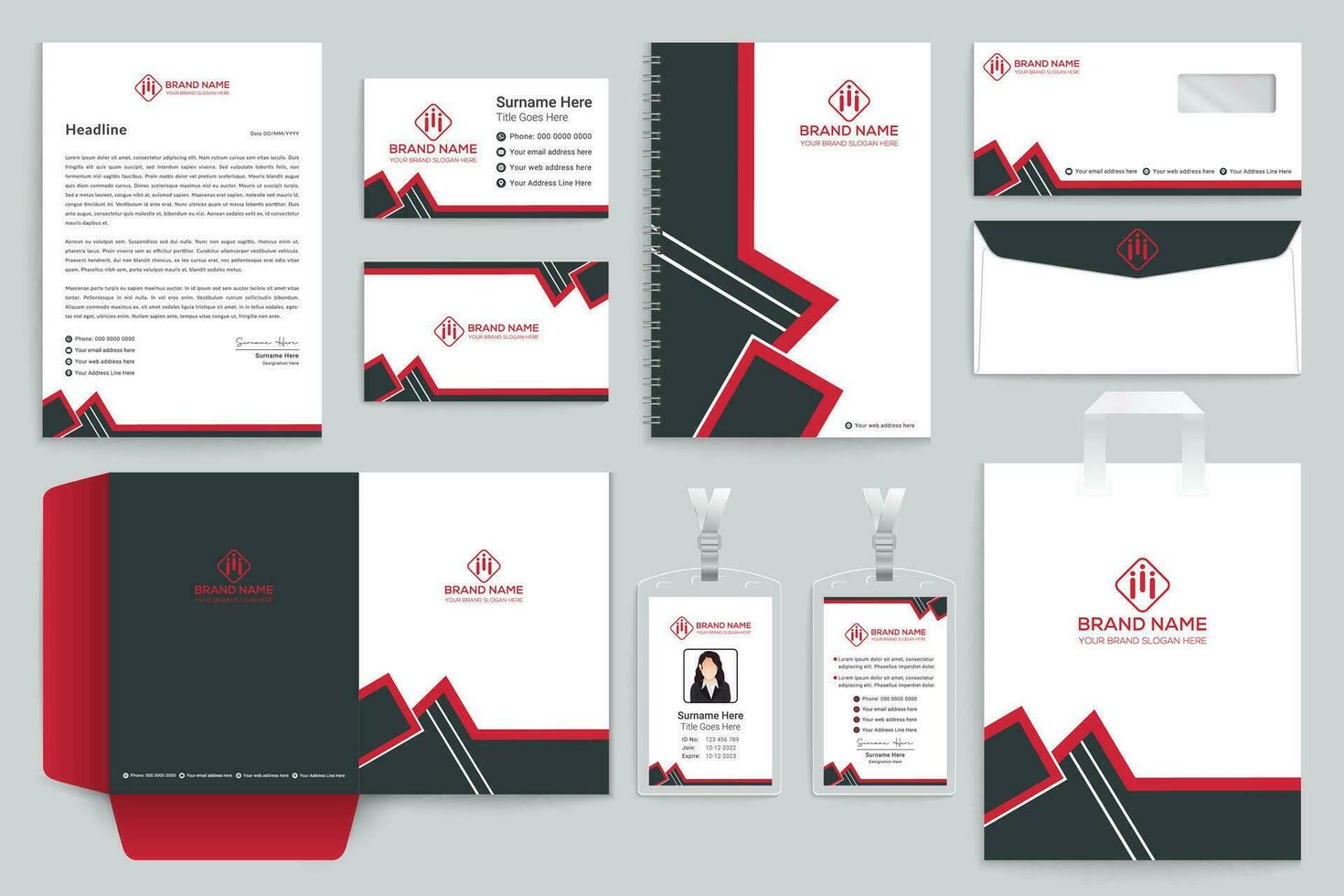 Corporate red and black color stationery design vector