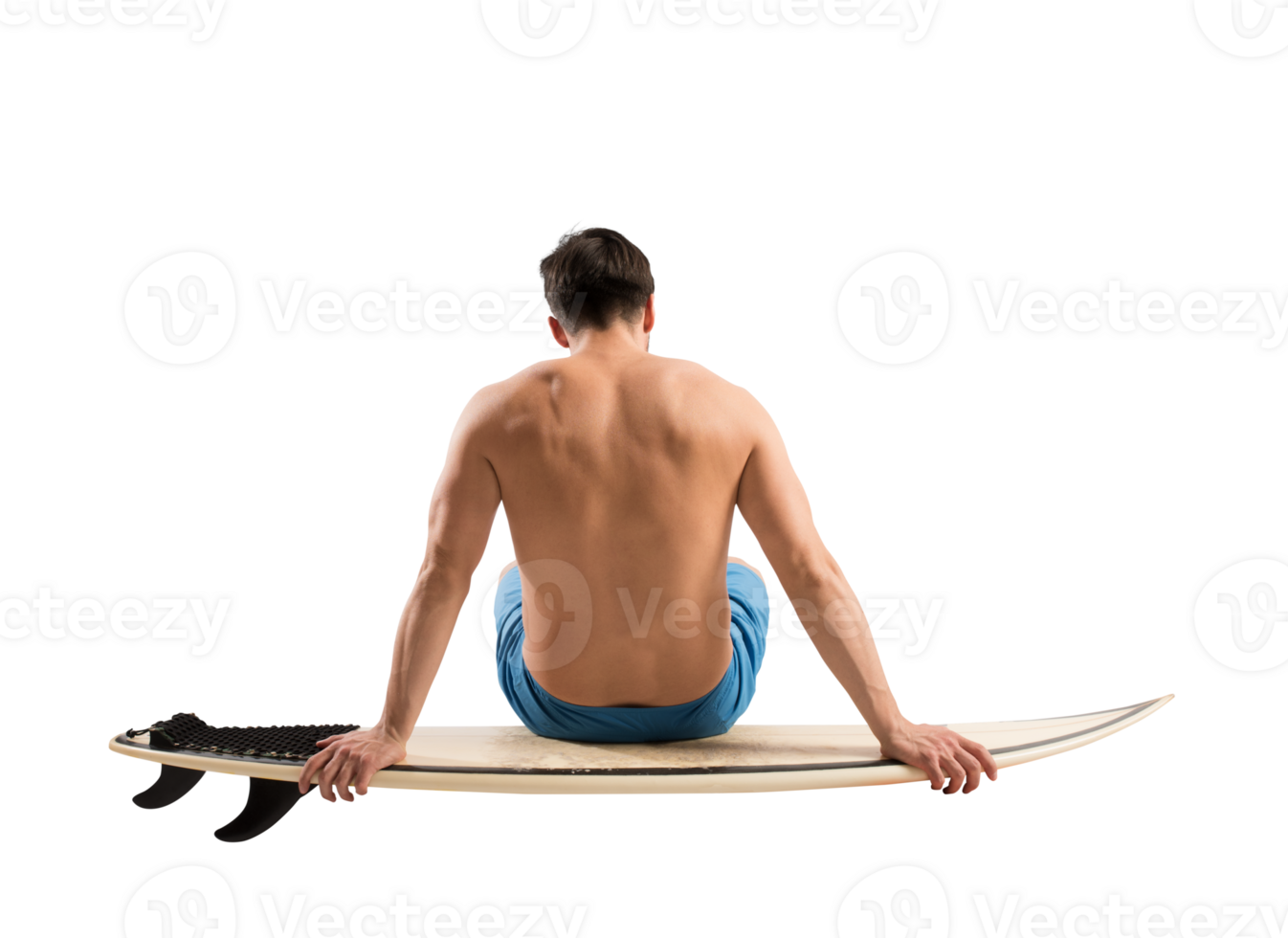 Isolated  man ready to surf with surfboard png