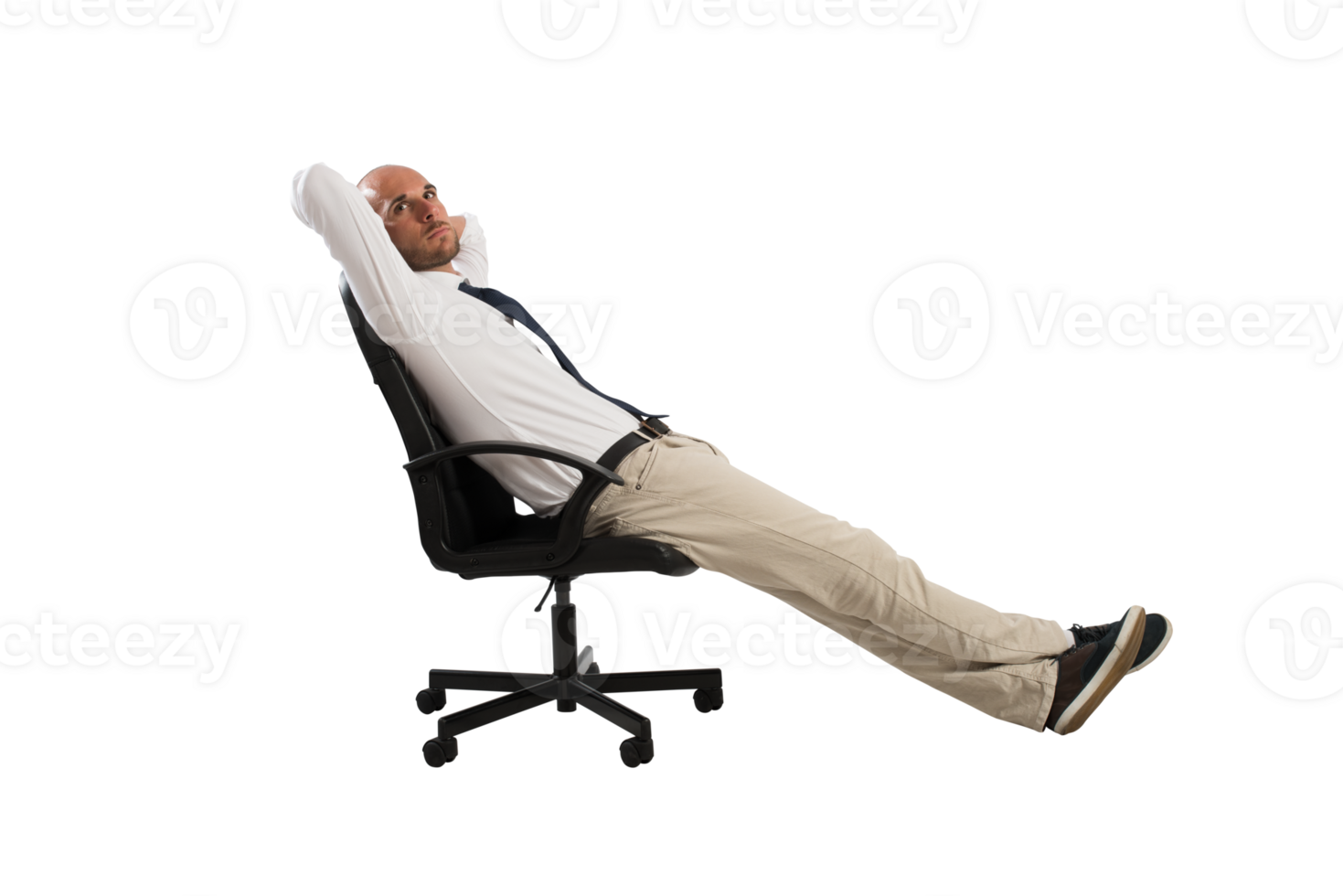 Serene and stress free  businessman relaxing on a deckchair png