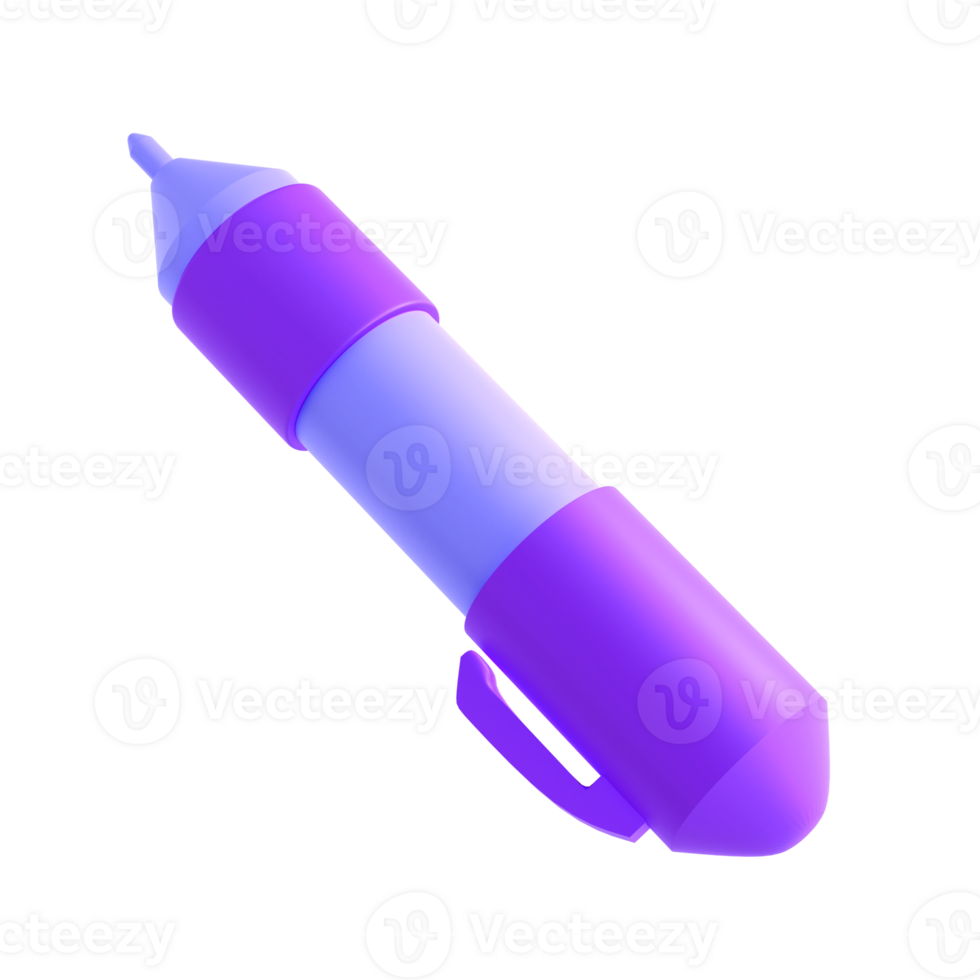 3d rendering icon office school pen stationery writing. Blue and lilac violet colors. Symbol illustration editable isolated transparent png