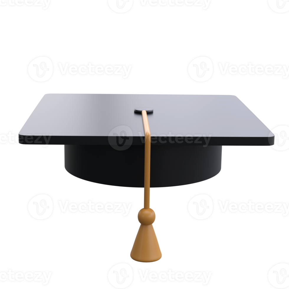 Graduation university or college black cap 3d icon education realistic illustration isolated transparent png. Element for degree ceremony and educational programs design png
