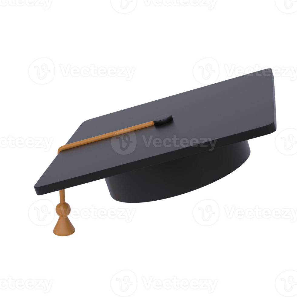 Graduation university or college black cap 3d icon education realistic illustration isolated with transparent png. Element for degree ceremony and educational programs design png
