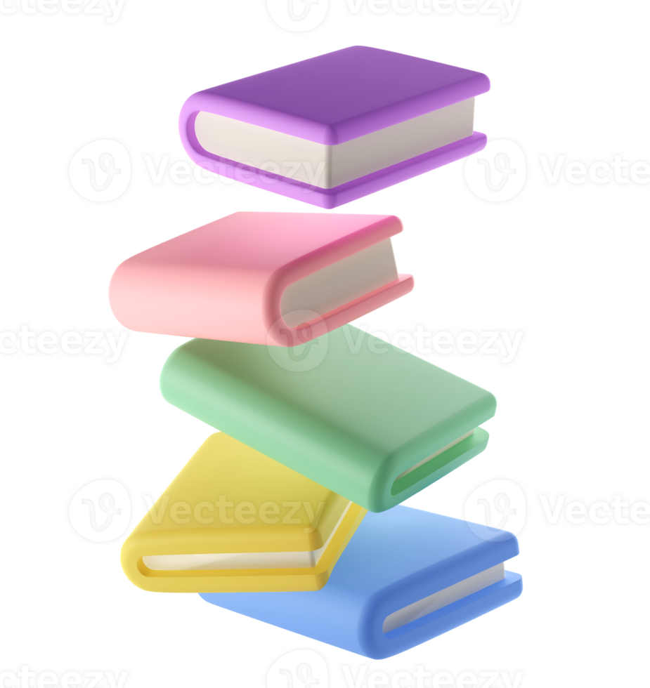 3D Stack of Closed Book in air Icon. Isolated with clipping path. Render Educational Literature. Reading Education back to school concept png