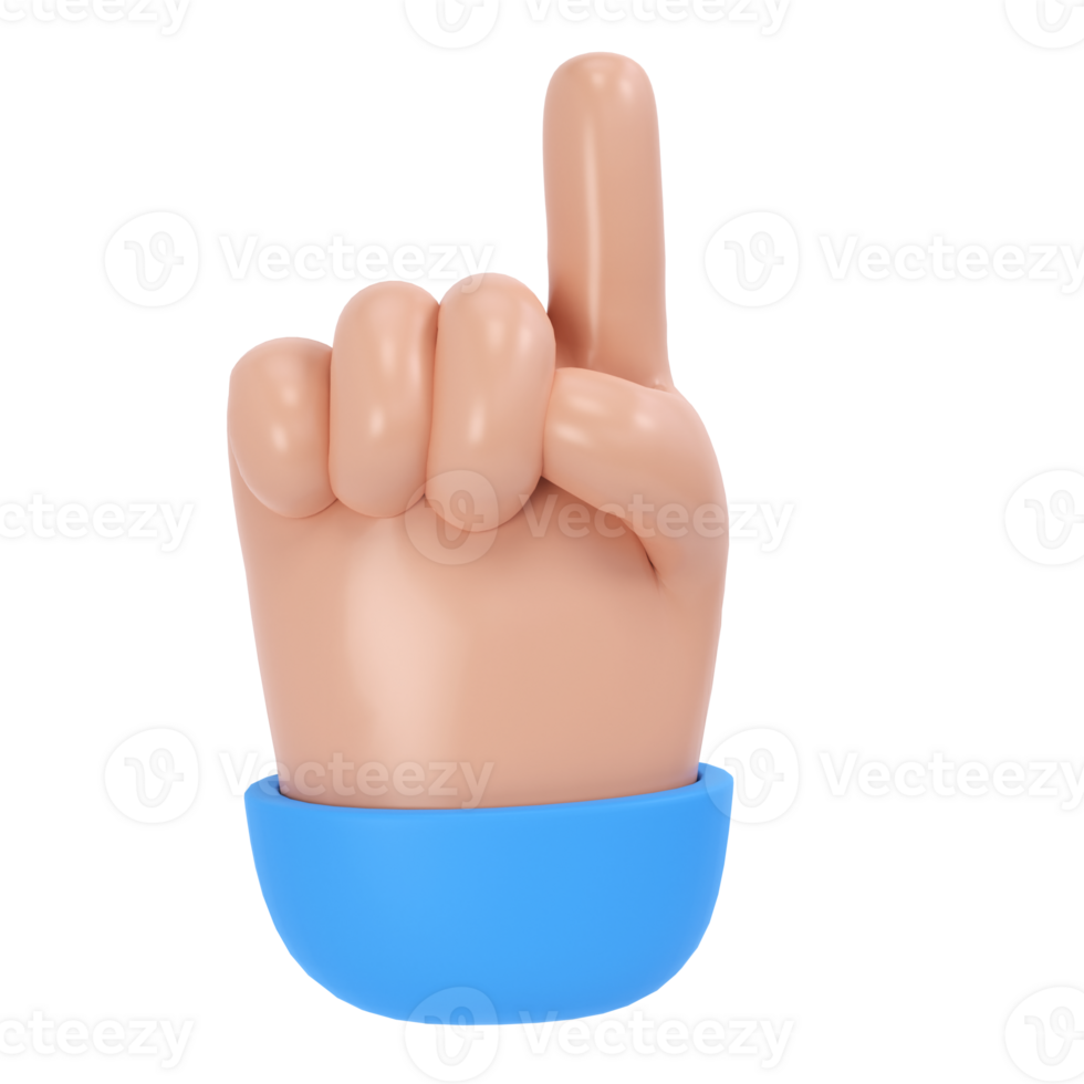 3d hand icon show push one finger forefinger counting illustration. Cartoon character. Business clip art isolated transparent png