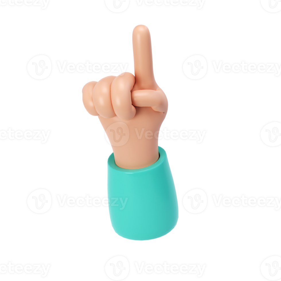 3d hand icon show push one finger counting illustration. Cartoon character. Business clip art isolated transparent png