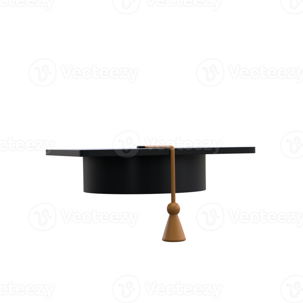 Graduation university or college black cap 3d icon education realistic illustration isolated transparent png. Element for degree ceremony and educational programs design png