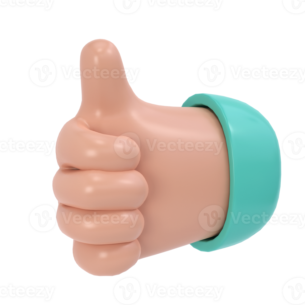 Thumb up 3d icon. Cartoon character hand like gesture. Business clip art isolated with clipping path. Approval concept illustration png