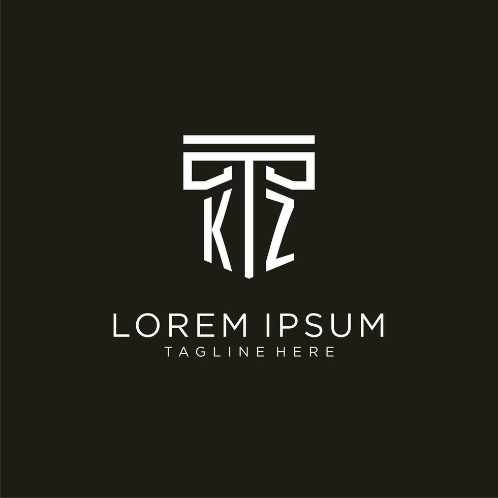 KZ initial logo with geometric pillar style design vector