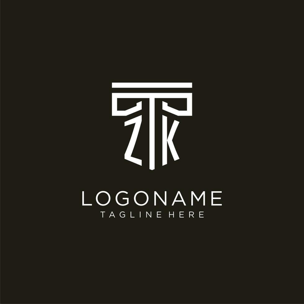 ZK initial logo with geometric pillar style design vector