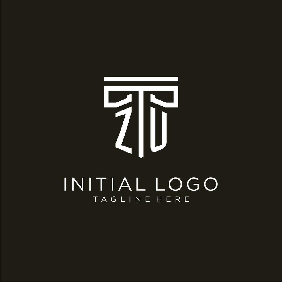 ZU initial logo with geometric pillar style design vector
