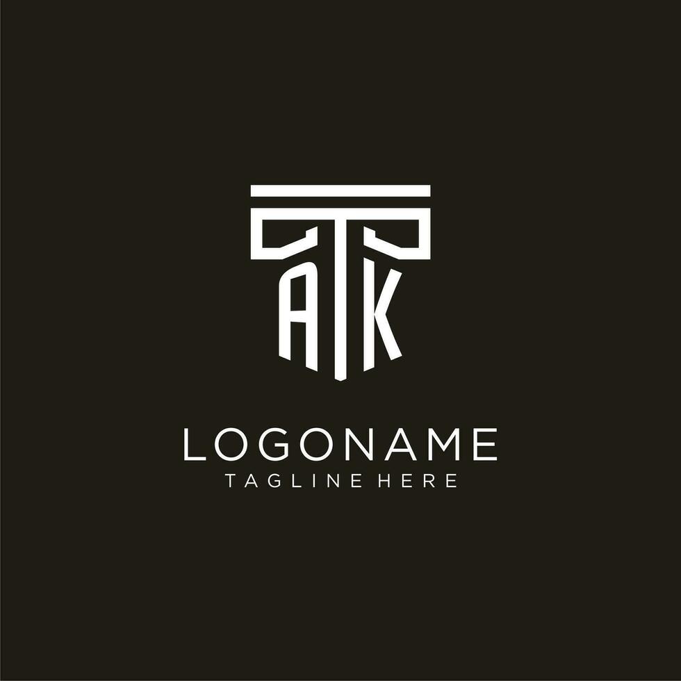 AK initial logo with geometric pillar style design vector