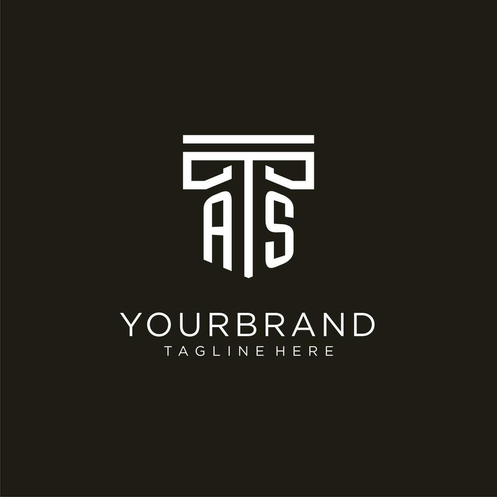 AS initial logo with geometric pillar style design vector