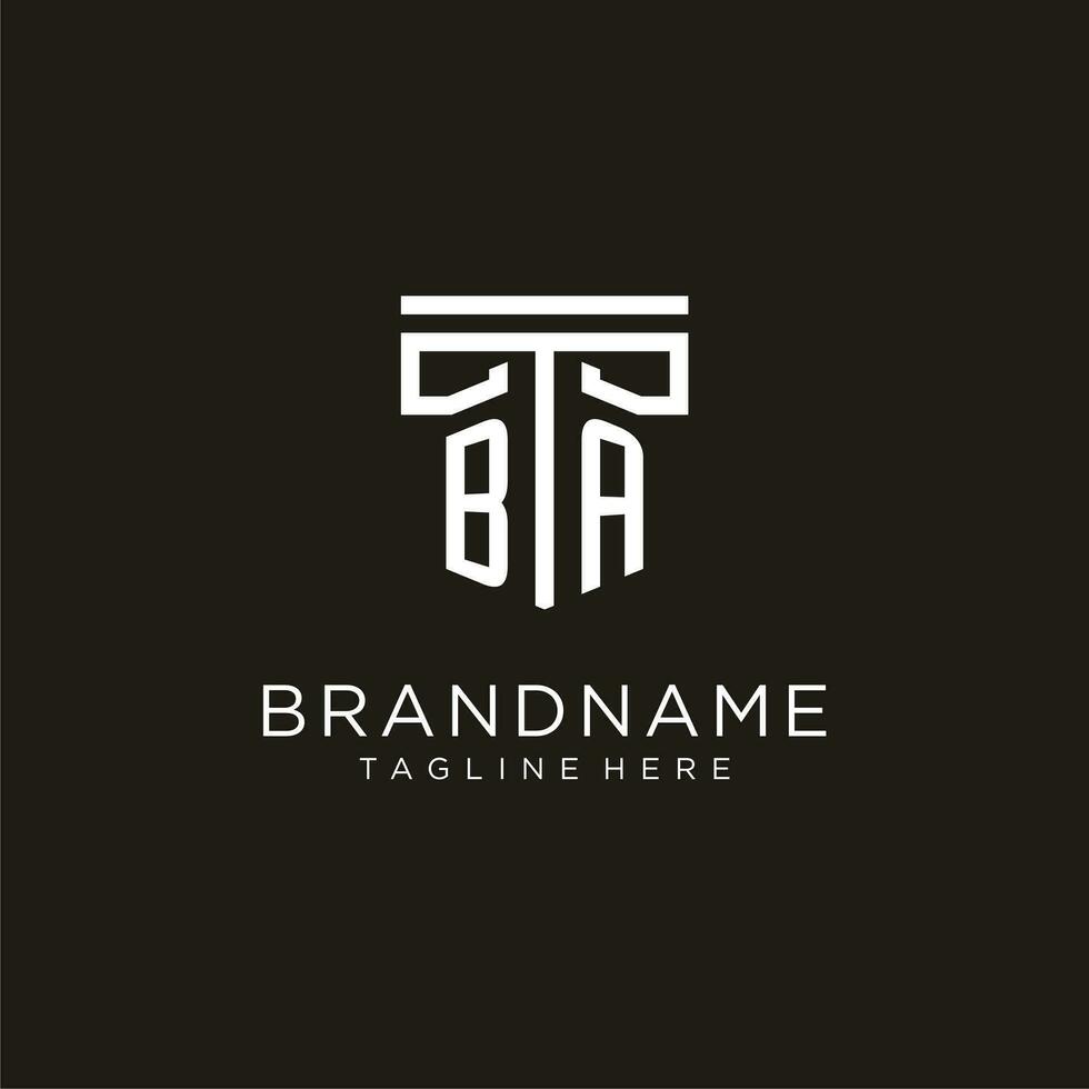 BA initial logo with geometric pillar style design vector