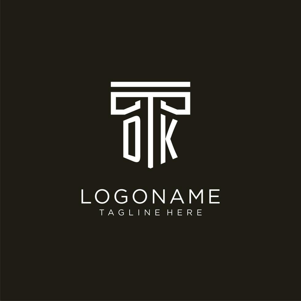 DK initial logo with geometric pillar style design vector