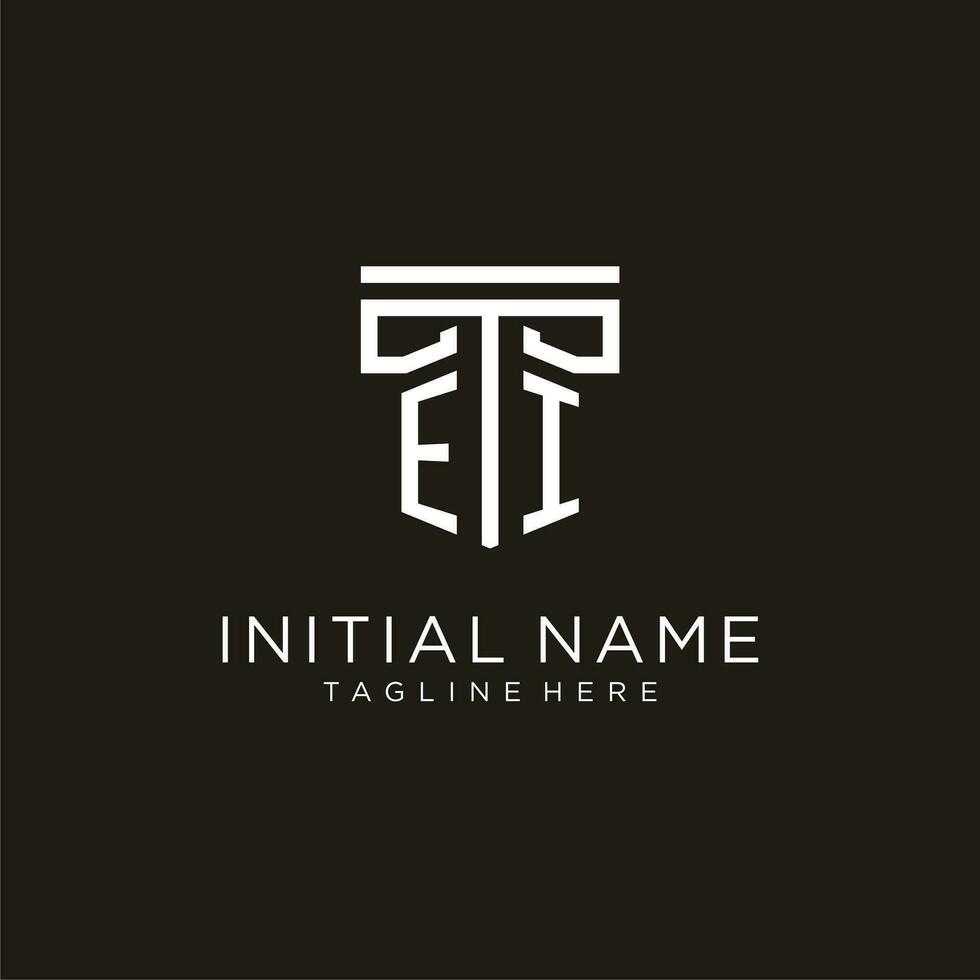 EI initial logo with geometric pillar style design vector