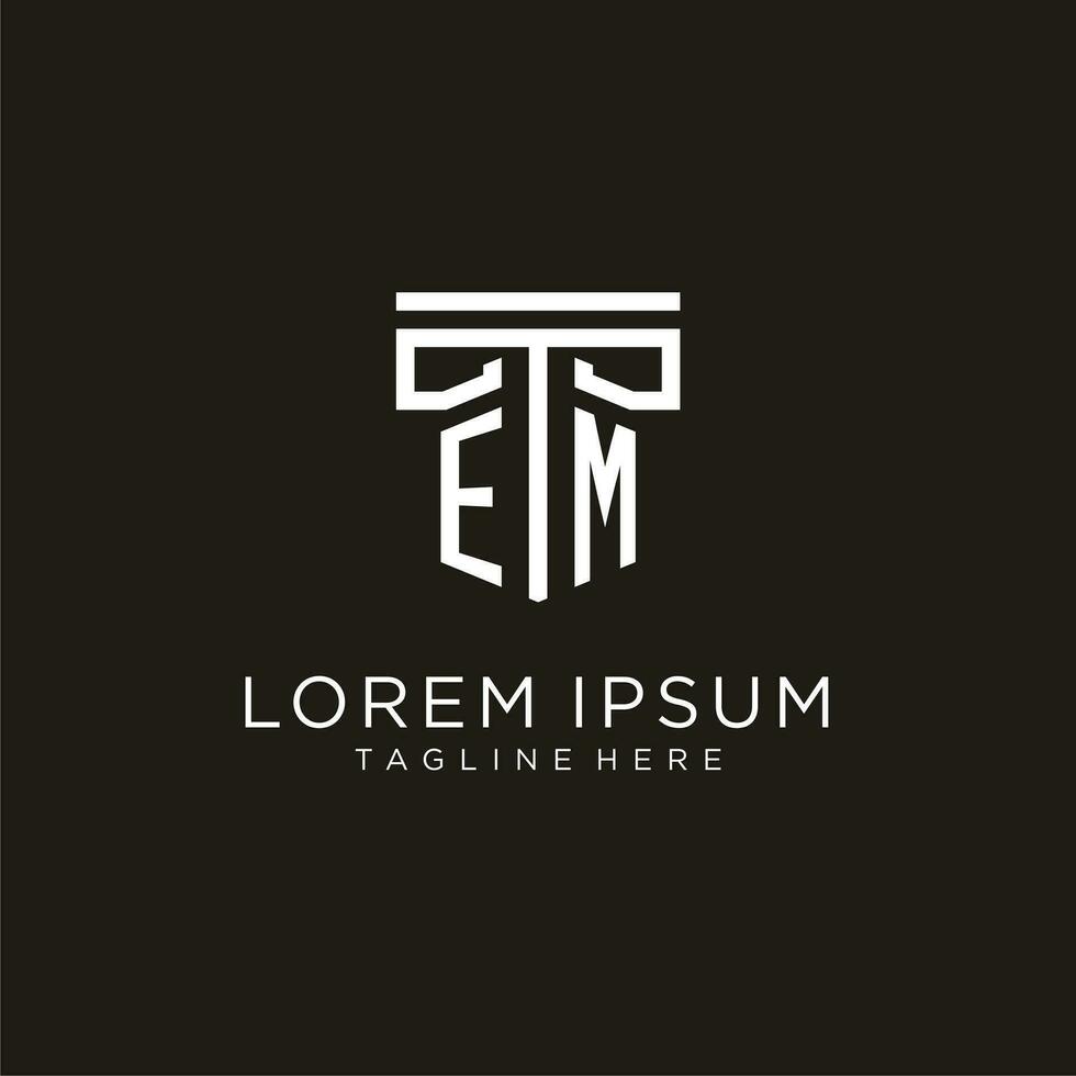 EM initial logo with geometric pillar style design vector