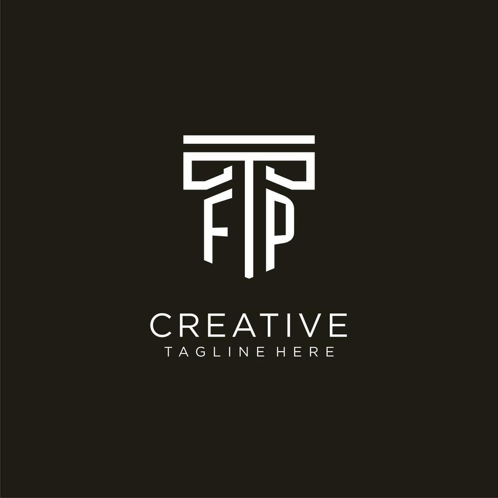 FP initial logo with geometric pillar style design vector