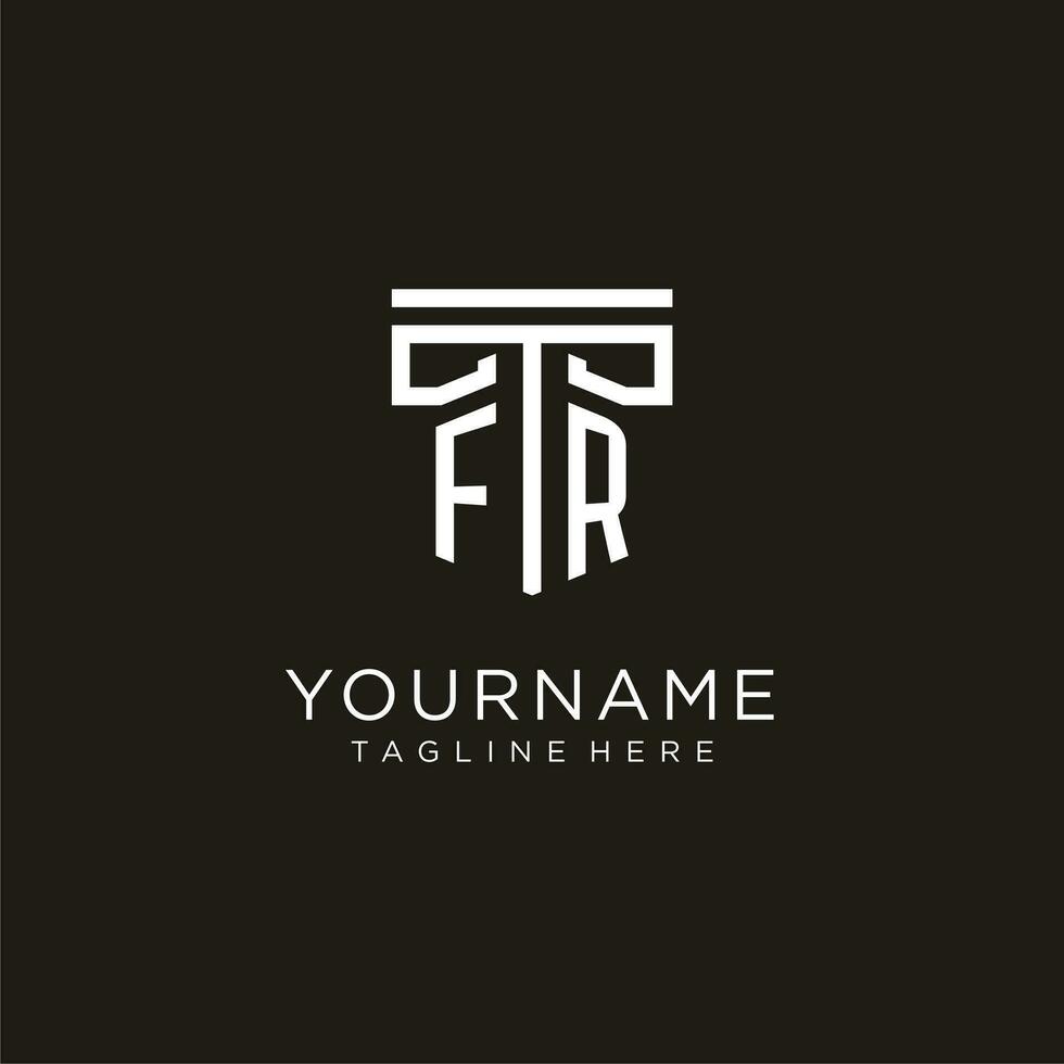 FR initial logo with geometric pillar style design vector
