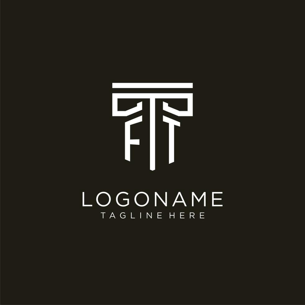 FT initial logo with geometric pillar style design vector