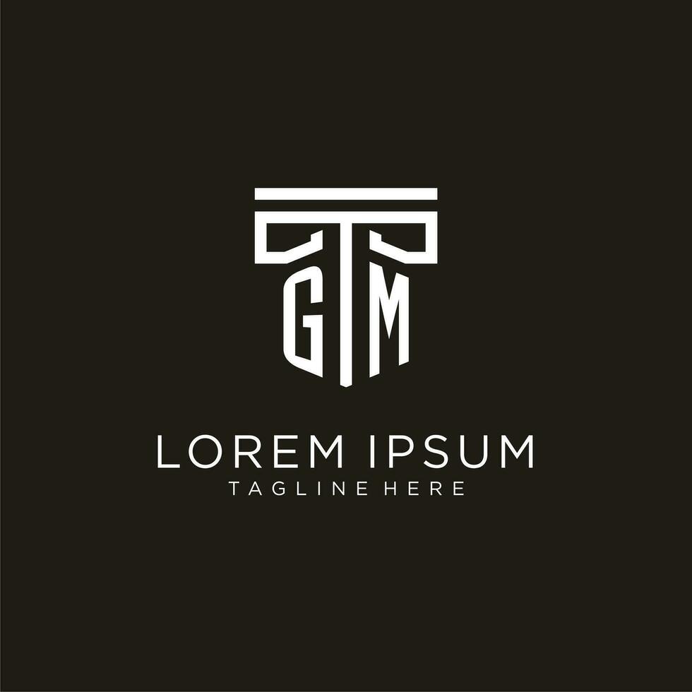 GM initial logo with geometric pillar style design vector