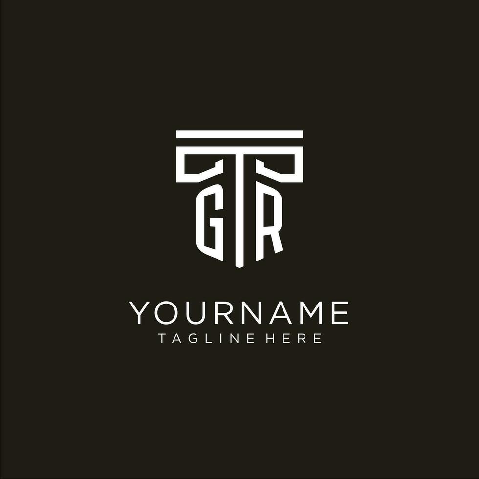 GR initial logo with geometric pillar style design vector