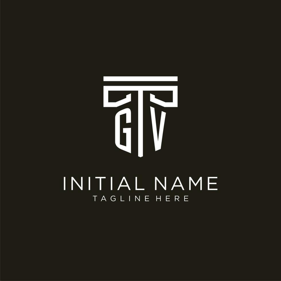 GV initial logo with geometric pillar style design vector