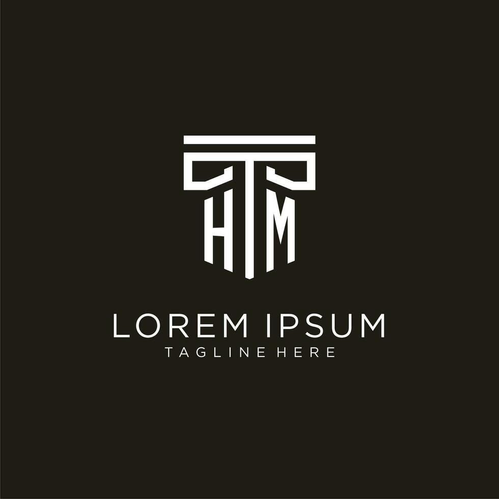 HM initial logo with geometric pillar style design vector