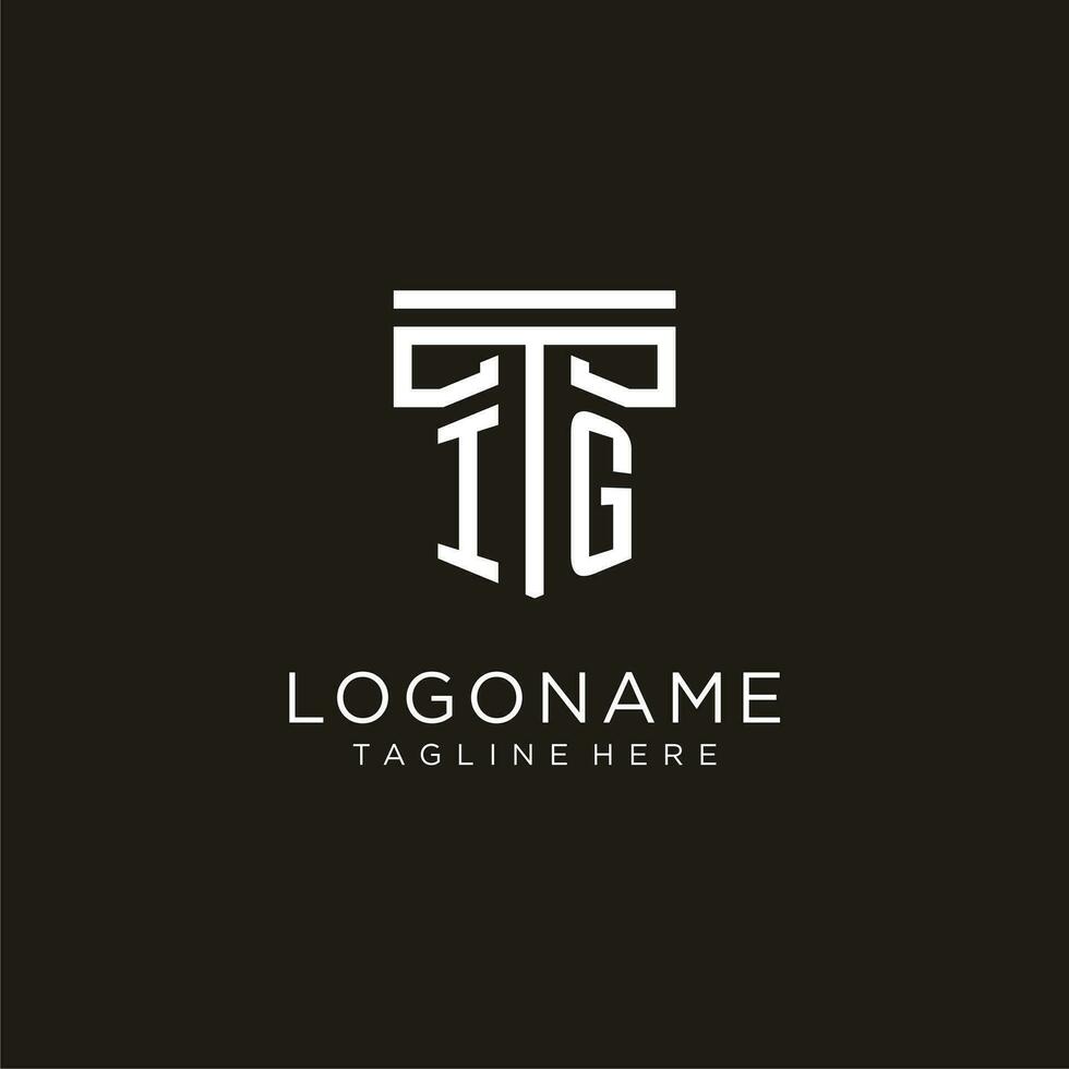 IG initial logo with geometric pillar style design vector