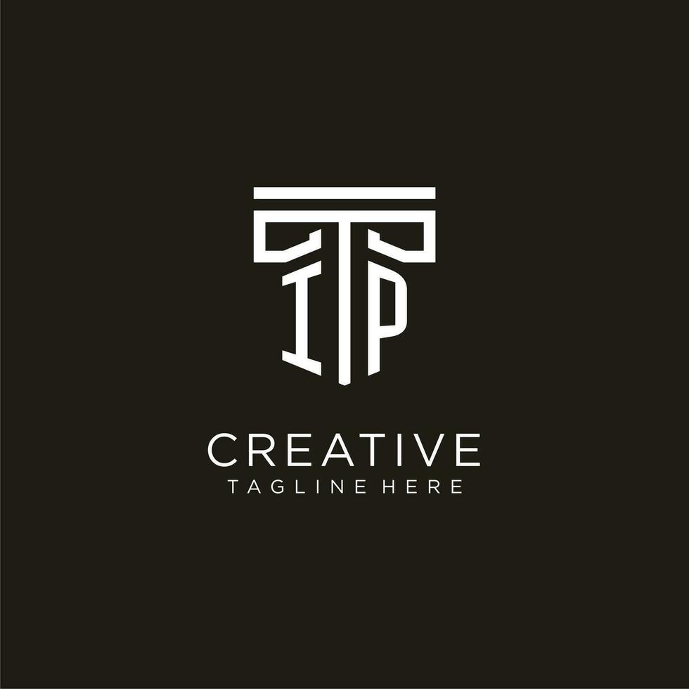 IP initial logo with geometric pillar style design vector